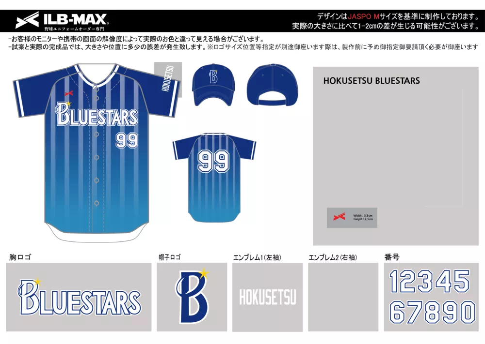 HOKUSETSU BLUESTARS 野球 ユニフォーム デザイン