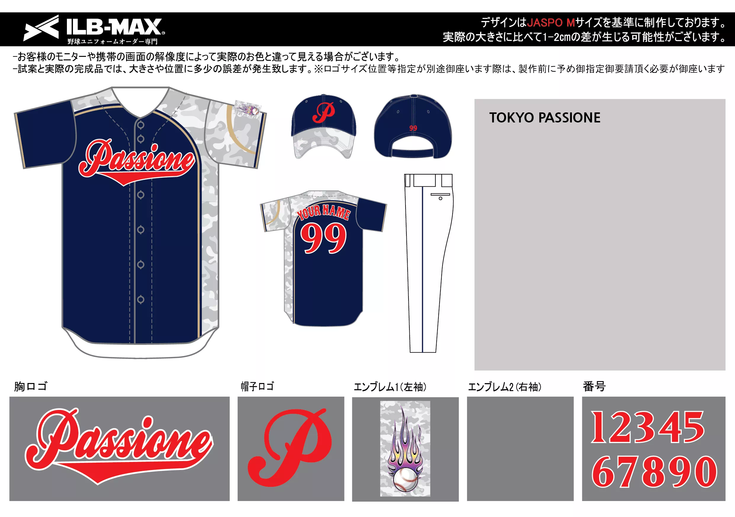 野球 ユニフォーム デザイン  TOKYO PASSIONE
