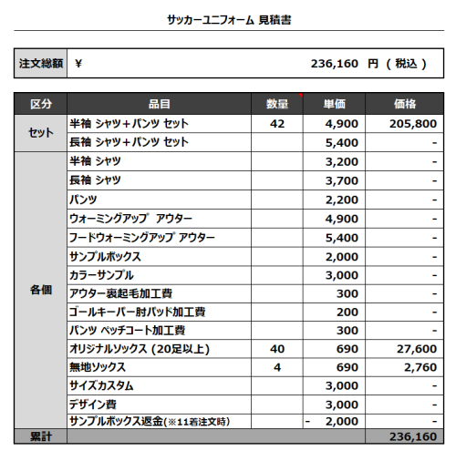 231106_HANAGI FC 1ST_2ND_GK1ST_GK2ND_サッカー見積書