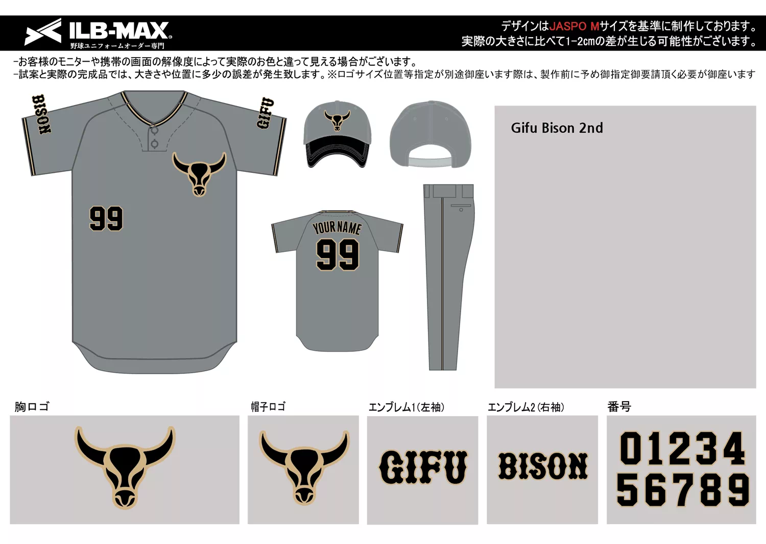 野球 ユニフォーム デザイン_Gifu Bison 2nd