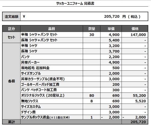 241219_Fuß so Connection_FP1st/2nd_GK1st/2nd_サッカー見積書