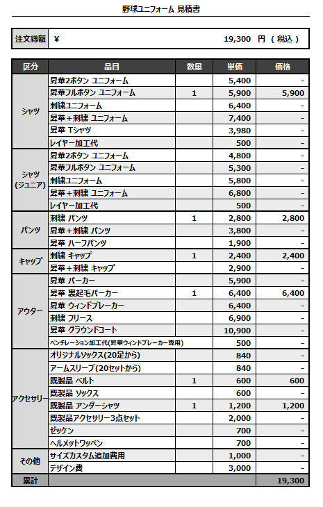 251014_Baydreams_ユニフォーム1st追加_昇華パーカー1st追加_見積書