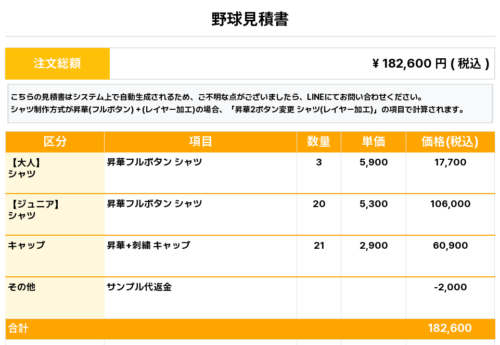 251226_NAKANOSHO SUNNYS_ユニフォーム1st新規_野球見積書