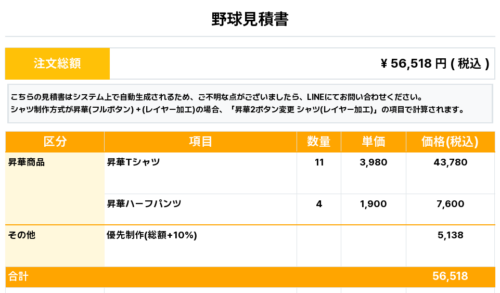 260420_SHIRATAKA LIBERTA_昇華Tシャツ1st新規_昇華ハーフパンツ1st新規_優先制作_野球見積書