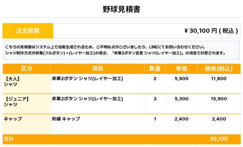 H様　オーダー　オプション追加費用 ショップ - 野球ユニフォームオーダー【ILB-max】