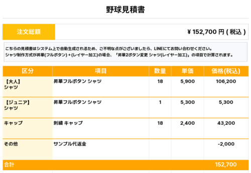 260616_TOYOHAMA Echoes_ユニフォーム1st新規_野球見積書