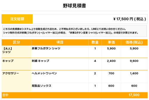 260617_SEA SIDE BADRES_ユニフォーム1st追加_野球見積書
