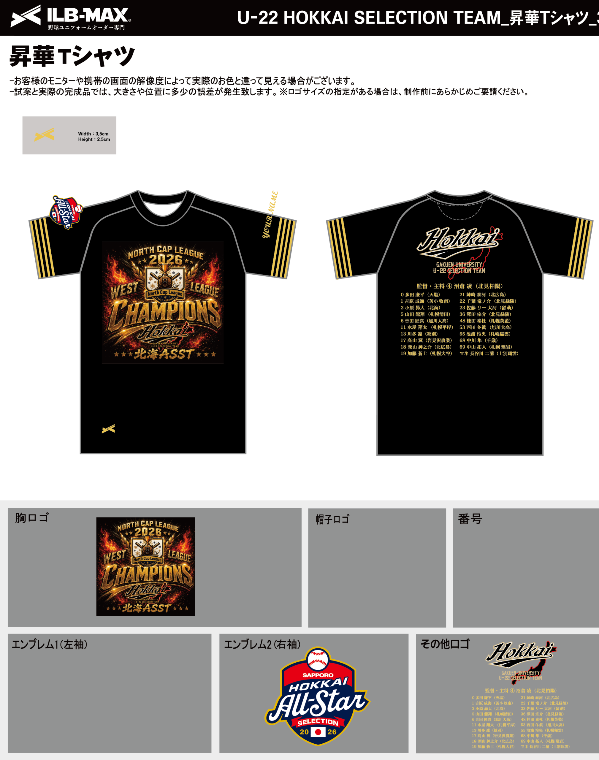 野球 ユニフォーム詰め合わせ 260731_U-22 HOKKAI SELECTION TEAM_昇華Tシャツ3rd新規_野球見積書